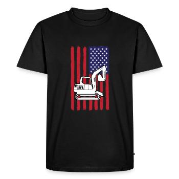 excavator with USA flag - Men's Premium Organic T-Shirt - black - Front - Nico (187cm)