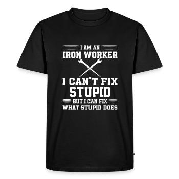 Funny Ironworker Motif - Men's Premium Organic T-Shirt - black - Front - Nico (187cm)