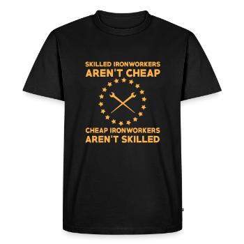 Ironworker slogan - Men's Premium Organic T-Shirt - black - Front - Nico (187cm)