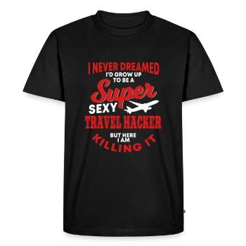 Funny Travel Hacker Shirt - Men's Premium Organic T-Shirt - black - Front - Nico (187cm)