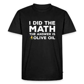 Drôle de chemise à l’huile d’olive - T-shirt Premium bio Homme - noir - Devant - Nico (187cm)
