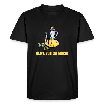 Drôle de jeu de mots à l’huile d’olive - T-shirt Premium bio Homme - noir - Devant - Nico (187cm)