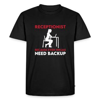 Funny receptionist saying - Men's Premium Organic T-Shirt - black - Front - Nico (187cm)