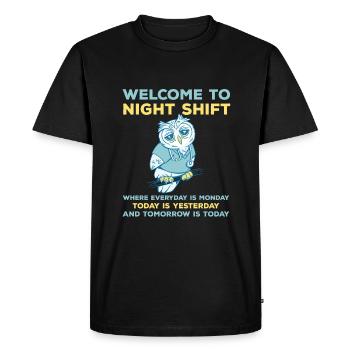 Funny night shift saying - Men's Premium Organic T-Shirt - black - Front - Nico (187cm)