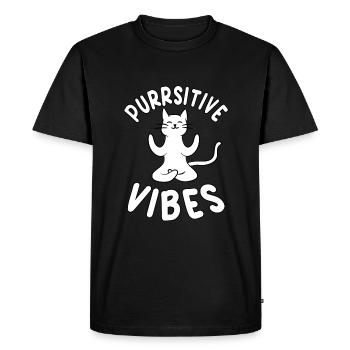 Funny Purring Vibes Yoga Cat - Men's Premium Organic T-Shirt - black - Front - Nico (187cm)