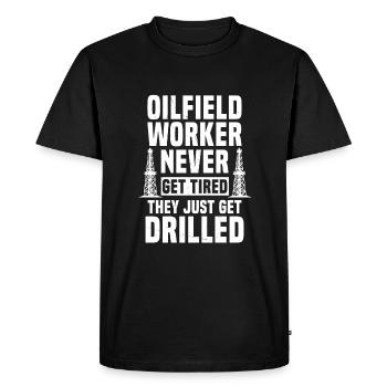 Funny pun with oilfield workers - Men's Premium Organic T-Shirt - black - Front - Nico (187cm)