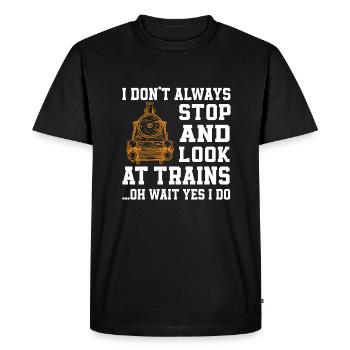 Classic Locomotive Railway Fan - Men's Premium Organic T-Shirt - black - Front - Nico (187cm)