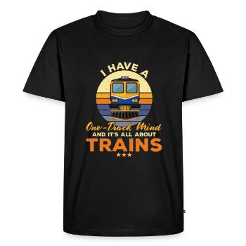 Drôle d’amateur de train Tenue de chemin de fer - T-shirt Premium bio Homme - noir - Devant - Nico (187cm)