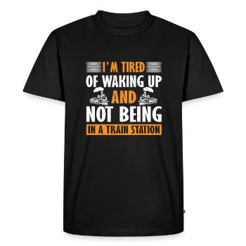 Funny Train Station Lover Outfit - Men's Premium Organic T-Shirt - black - Front - Nico (187cm)