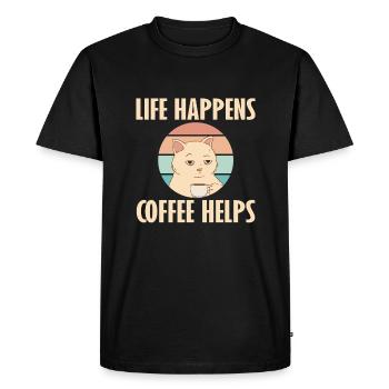 La vie arrive, le café aide les - T-shirt Premium bio Homme - noir - Devant - Nico (187cm)