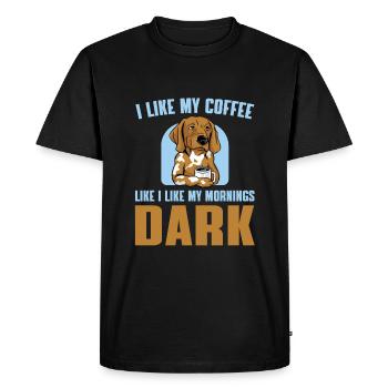 Drôle d’amoureux des chiens buveurs de café - T-shirt Premium bio Homme - noir - Devant - Nico (187cm)