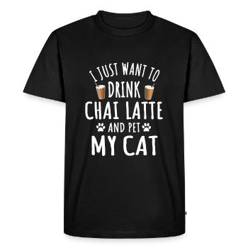 Funny chai latte and cat owner - Men's Premium Organic T-Shirt - black - Front - Nico (187cm)