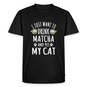 Matcha and cat lover design - Men's Premium Organic T-Shirt - black - Front - Nico (187cm)
