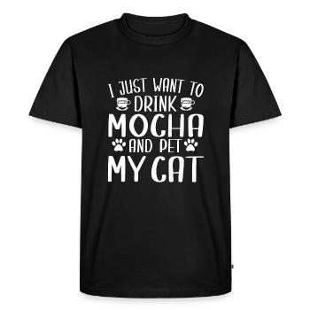 Drôle de café moka et chemise d’amoureux des chats - T-shirt Premium bio Homme - noir - Devant - Nico (187cm)