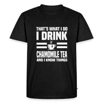 Funny chamomile tea lover saying - Men's Premium Organic T-Shirt - black - Front - Nico (187cm)