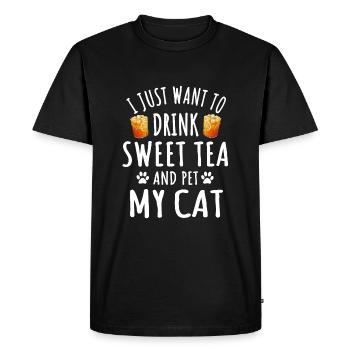 Thé sucré et chats - T-shirt Premium bio Homme - noir - Devant - Nico (187cm)