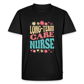 Tenue fleurie d’infirmière en soins de longue durée - T-shirt Premium bio Homme - noir - Devant - Nico (187cm)