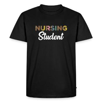 Nursing student with leopard print - Men's Premium Organic T-Shirt - black - Front - Nico (187cm)
