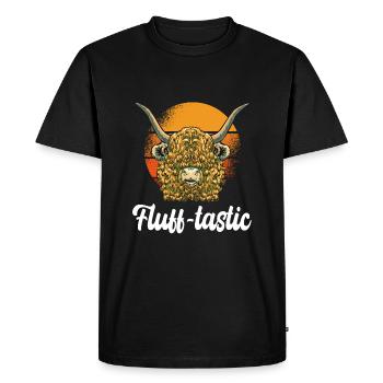Fluff-tastic pun Scottish Highland cow - Men's Premium Organic T-Shirt - black - Front - Nico (187cm)