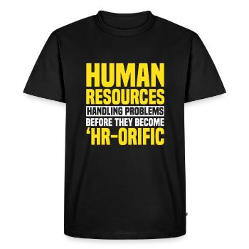 Drôle de jeu de mots Ressources humaines - T-shirt Premium bio Homme - noir - Devant - Nico (187cm)