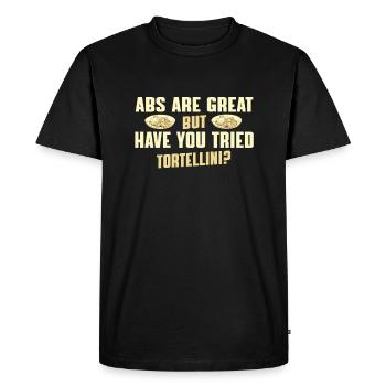 Funny Tortellini Proverb - Men's Premium Organic T-Shirt - black - Front - Nico (187cm)