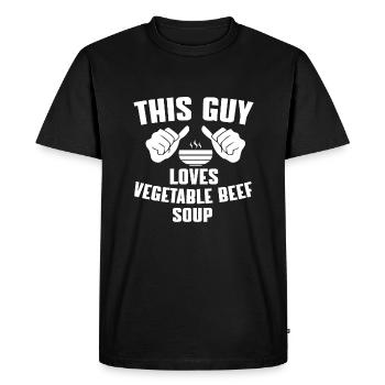 Fait maisonCe gars aime le sup de bœuf aux légumes - T-shirt Premium bio Homme - noir - Devant - Nico (187cm)