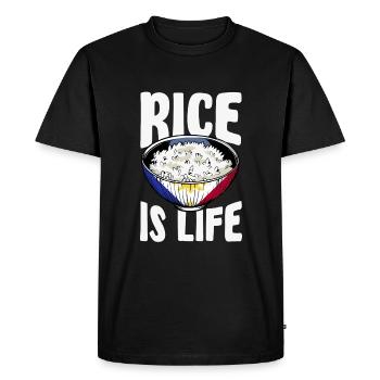 Le riz, c’est la vie – Idée cadeau - T-shirt Premium bio Homme - noir - Devant - Nico (187cm)
