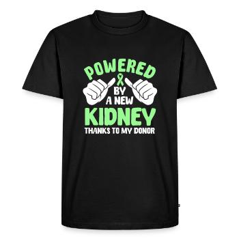 Powered by a new kidney - Men's Premium Organic T-Shirt - black - Front - Nico (187cm)