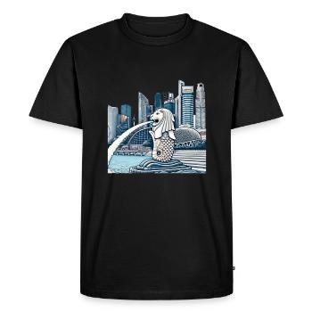 Skyline of Singapore Merlion - Men's Premium Organic T-Shirt - black - Front - Nico (187cm)