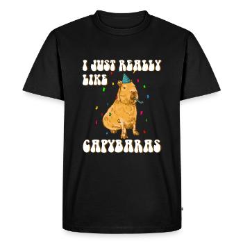 Capybara drôle disant anniversaire - T-shirt Premium bio Homme - noir - Devant - Nico (187cm)