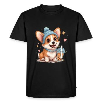 Bubble Tea Corgi Kawaii Bonnet Pastel Mignon - T-shirt Premium bio Homme - noir - Devant - Nico (187cm)