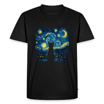 Silhouette de chat Nuit étoilée - T-shirt Premium bio Homme - noir - Devant - Nico (187cm)