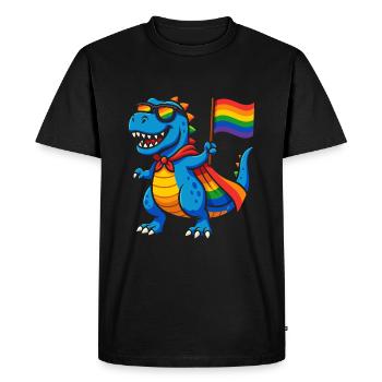 Pride Dino with Rainbow Cape - Men's Premium Organic T-Shirt - black - Front - Nico (187cm)