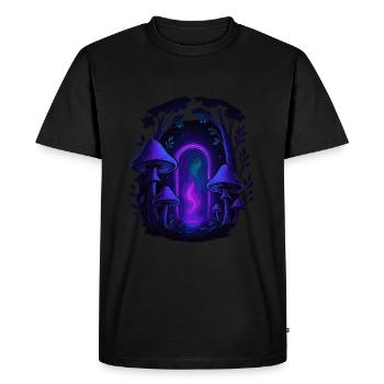 Psychedelic Mushroom Forest - Magic Portal - Men's Premium Organic T-Shirt - black - Front - Nico (187cm)