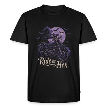 Witch ride on motorcycle at full moon - Men's Premium Organic T-Shirt - black - Front - Nico (187cm)