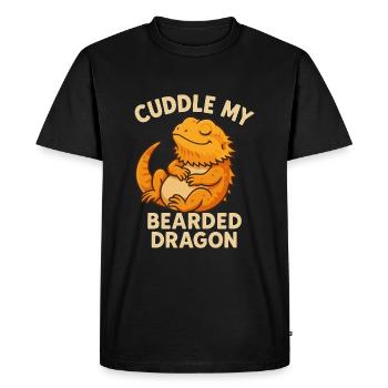 Câlin avec motif dragon barbu - T-shirt Premium bio Homme - noir - Devant - Nico (187cm)