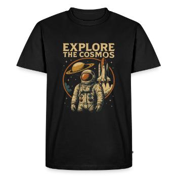 Explore the universe with astronaut and rocket - Men's Premium Organic T-Shirt - black - Front - Nico (187cm)