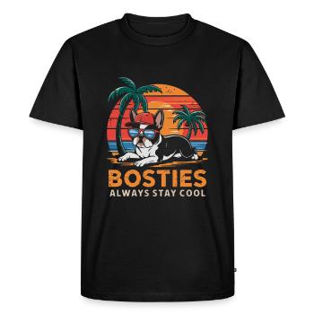 Cool Bostie Boston Terrier Under Palm Trees At The St - Men's Premium Organic T-Shirt - black - Front - Nico (187cm)