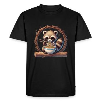 raton laveur mignon mangeant des nouilles ramen - T-shirt Premium bio Homme - noir - Devant - Nico (187cm)