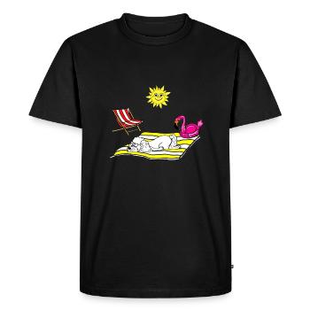 Poodle motif - white poodle on the beach - comic style - Men's Premium Organic T-Shirt - black - Front - Nico (187cm)