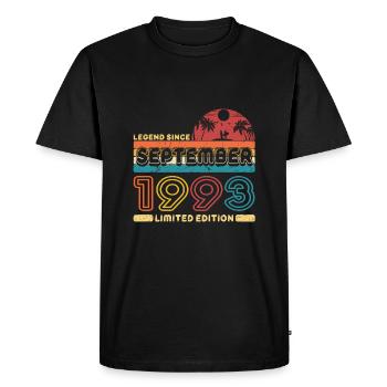 Anniversaire 1993 Septembre Retro Legend Since Palme - T-shirt Premium bio Homme - noir - Devant - Nico (187cm)