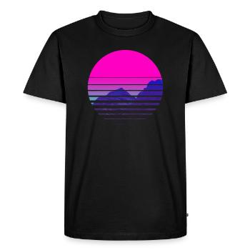 T 500 108 VAPORWAVE Sunset Mountains Scenery - Men's Premium Organic T-Shirt - black - Front - Nico (187cm)