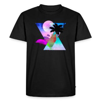 Vaporwave Dolphin 80's hypnotic Sunset scene - Men's Premium Organic T-Shirt - black - Front - Nico (187cm)