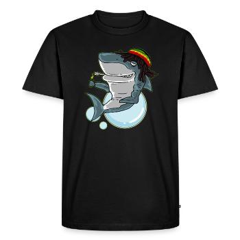 Funny Reggae Shark graphic Gift Rastafari Shark - Men's Premium Organic T-Shirt - black - Front - Nico (187cm)