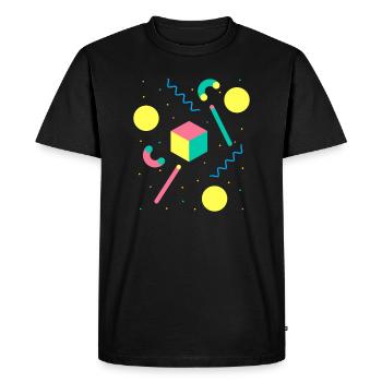 Retro 80s & 90s Vintage Geometric Pattern Memphis - Men's Premium Organic T-Shirt - black - Front - Nico (187cm)
