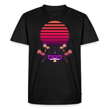 Synthwave Sunset et Retro 80s Sport Fast Car - T-shirt Premium bio Homme - noir - Devant - Nico (187cm)