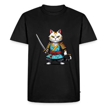 Chat samouraï - T-shirt Premium bio Homme - noir - Devant - Nico (187cm)