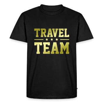 Travel Team - Men's Premium Organic T-Shirt - black - Front - Nico (187cm)
