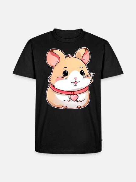 Niedlicher Hamster mit Herzchen - Männer Premium Bio T-Shirt - Schwarz