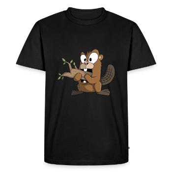 Drôle de castor grignote sur la souche de l’arbre - T-shirt Premium bio Homme - noir - Devant - Nico (187cm)
